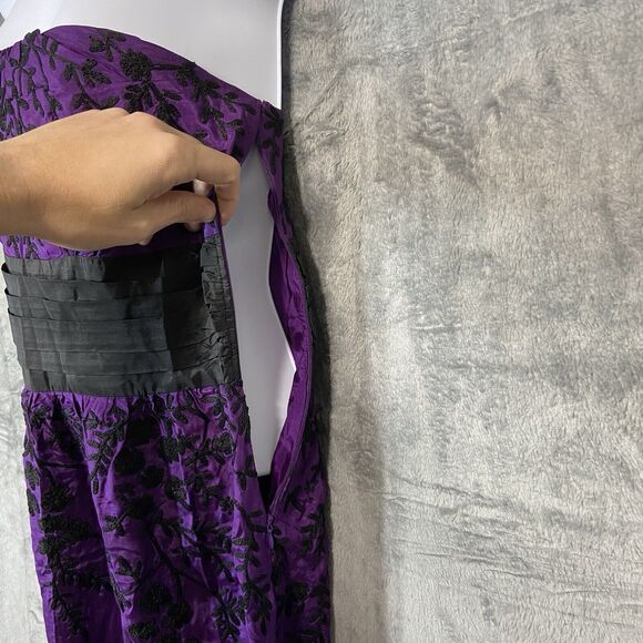 Tracy Reese S 6 Silk Black Floral Embroidered Purple Dress Whimsigoth Empire NYE - Picture 4 of 16